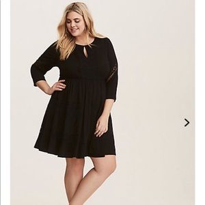Torrid Black Lace Long Sleeve Challis Skater Dress